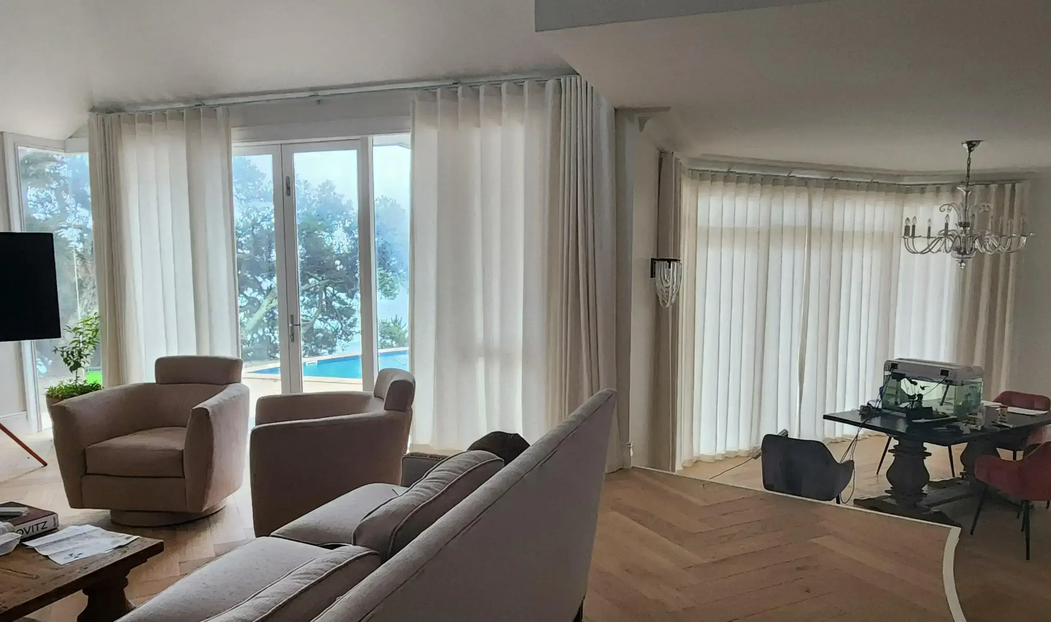 Motorised S-Fold / Wave Fold Curtains in Living Room