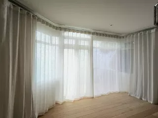 Double combine 90 degree and 135 degree Curved Motorised S-Fold Curtain Track